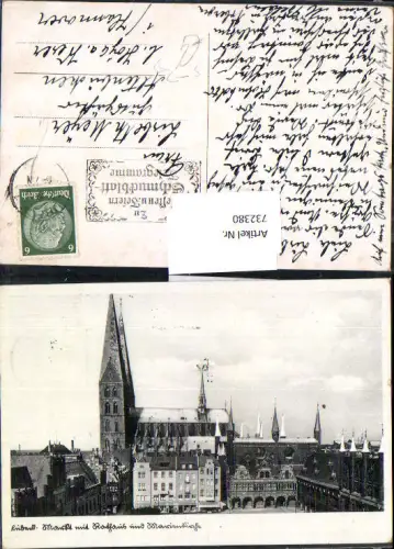 732380 Lübeck Markt mit Rathaus u. Marienkirche Stempel Ak nach Altenbrücken b. Hannover
