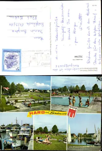 732744 Mehrbild AK Hard am Bodensee Schwimmbad Minigolf Hafen Boote