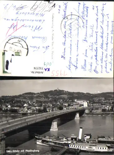 732774 Foto AK Linz Urfahr mit Pöstlingberg Brücke Schiff Dampfer Schönbrunn