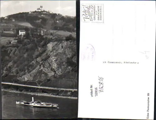 732816 Foto AK Pöstlingberg Linz a. d. Donau Ansicht mit Schiff Dampfer im Vordergrund