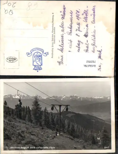 732952 Foto AK Görlitzen-Berglift Blick auf Julische Alpen Gerlitzen Annenheim Gemeinde Treffen am Ossiacher See Villach