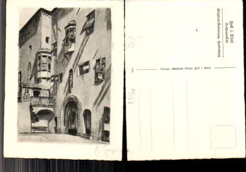 733410 tolle Künstler Radierung Hall in Tirol Rathausecke Rathaus Erker