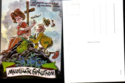 733440 Scherz Humor Scherzkarte Purzi Gipfel Mann Frau Ohrfeige Missglückter Gipfelsturm