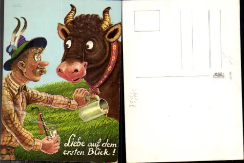 733442 Scherz Humor Scherzkarte FRAPA Kuh Mann Hut Bier Pfeife