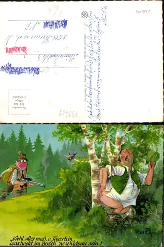 733453 Scherz Humor Scherzkarte RUPA Jäger Jagd Mann Gebüsch