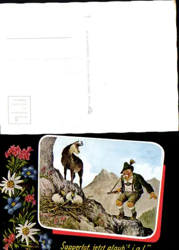 733475 Scherz Humor Scherzkarte Jäger Steinbock Eier Edelweiss