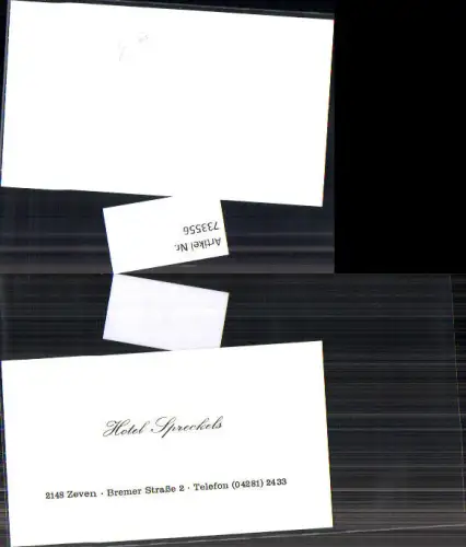 733556 Reklame Hotel Spreckels Zeven Visitenkarte