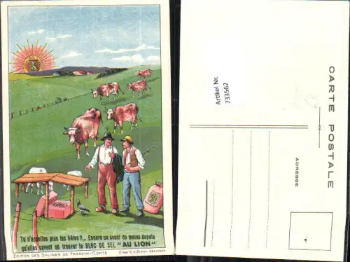 733562 Reklame Au Lion Bauern Kühe Futtermittel Salines Franche Comte Besancon A. Gerst