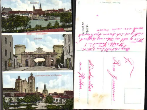 734836 Mehrbild AK Ingolstadt Panorama Donautor Liebfrauenkirche mit Kreuztor