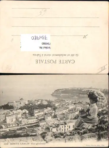 734980 Monaco Monte-Carlo Vue generale Frau mit Schirm blickt auf Stadt