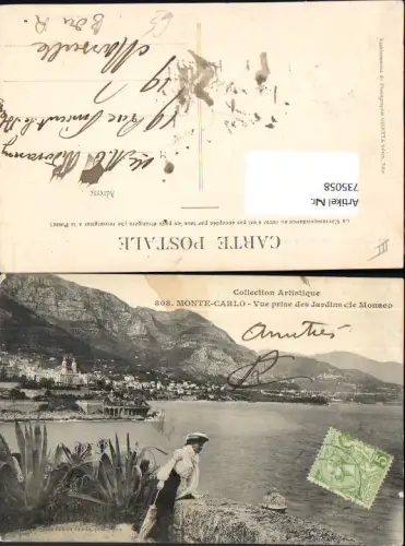 735058 Monaco Monte-Carlo Vue prise des Jardins de Monaco Frau Schirm Mode