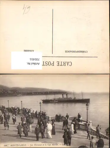 735455 Monaco Monte-Carlo Les Terrasses et le Cap Martin Schiff Dampfer Hochseeschiff