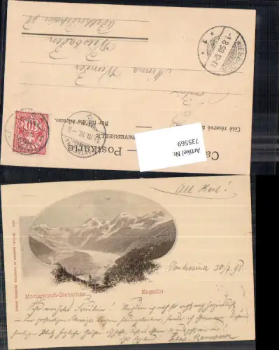 735569 tolle Lithographie Morteratsch Gletscher Engadin 1898 Pontresina Graubünden