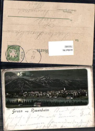 735582 Lithographie Gruss aus Rosenheim in Bayern Mondlitho Mond 1898 gel Zirl