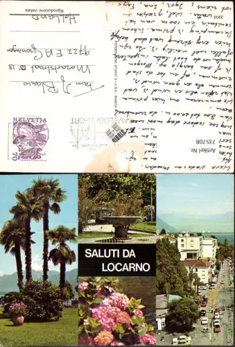 735708 Mehrbild AK Locarno Lago Maggiore Ansichten Palmen Brunnen Straßenpartie