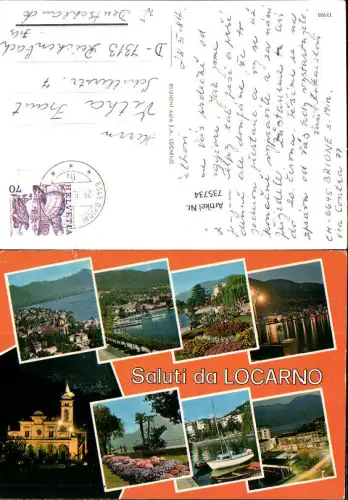 735734 Mehrbild AK Locarno Lago Maggiore Ansichten Kirche b. Nacht Schiff Segelboot