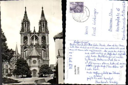 733793 Foto AK Meißen Elbe Domtürme Dom