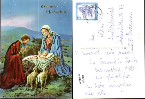 733909 Heilige Familie Jesuskind in Krippe Weihnachten Goldverzierung