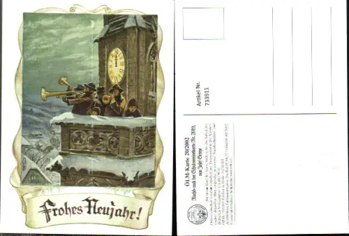 733911 Repro ÖLM Karte 2002 Nachdruck Schulverein 2019 Josef Strenc Neujahr Neujahrsbläser Uhrturm