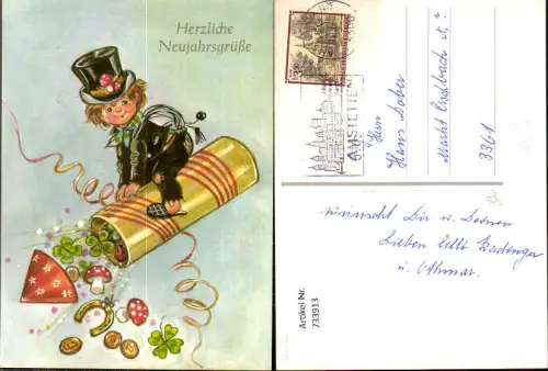 733913 Neujahr Kleiner Rauchfangkehrer Schornsteinfeger Rakete Klee Pilz Hufeisen Münze