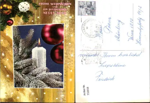 733918 Weihnachten Neujahr Brennende Kerze Tannenzweig Christbaumkugeln