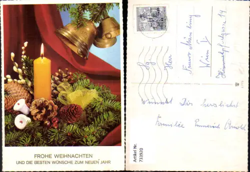 733920 Weihnachten Neujahr Brennende Kerze Tannenzweig Zapfen Glocken