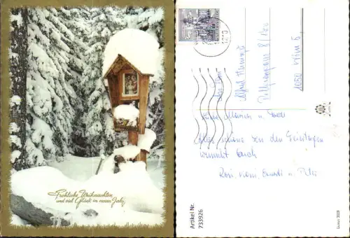 733926 Weihnachten Neujahr Wegkreuz im Schnee