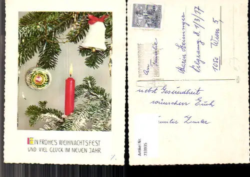 733935 Weihnachen Neujahr Brennende Kerze Tannenzweig Glocke Christbaumkugel