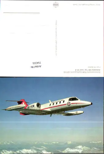 734316 Luftfahrt Flugzeug Ambulanz-Jet Typ Lear 35 A Schweiz Rettungsflugwacht SRFW Flugrettung