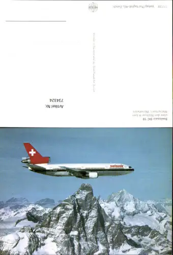 734324 Luftfahrt Flugzeug Swissair DC 10 über den Walliser Alpen Matterhorn Weisshorn