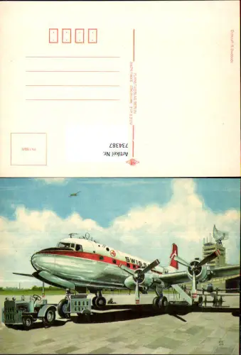 734387 Künstler AK R. Swoboda Luftfahrt Flugzeug Swissair am Flughafen