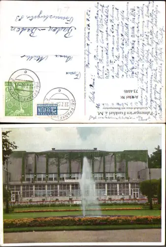 734446 Frankfurt am Main Palmengarten Gesellschaftshaus mit Blumenparterre Springbrunnen