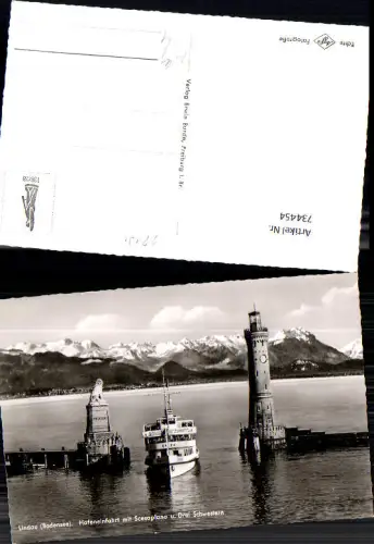 734454 Foto AK Lindau im Bodensee Hafeneinfahrt mit Scesaplana u. Drei Schwestern Schiff Dampfer Leuchtturm