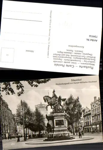 734456 Repro Düsseldorf Hindenburgwall mit Kaiser-Wilhelm-Denkmal