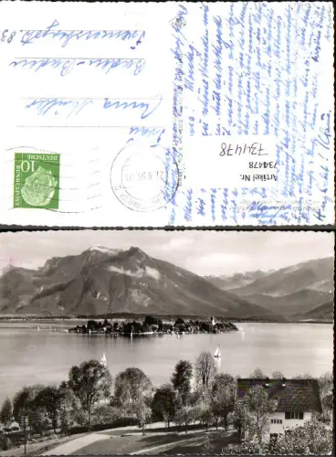 734478 Foto AK Chiemsee Blick von Gstadt auf Fraueninsel u. Hochgern
