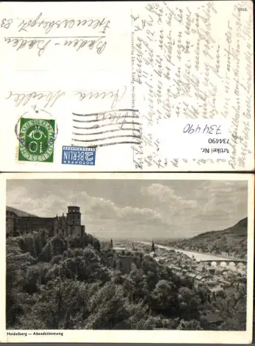 734490 Heidelberg Abendstimmung mit Schloss u. Brücke
