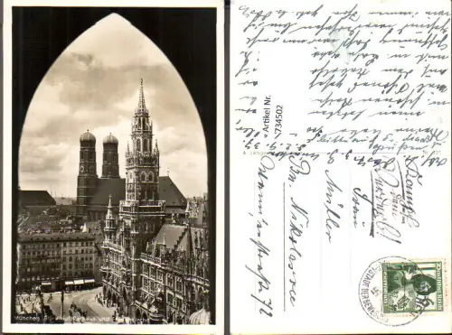 734502 Foto AK München Blick auf Rathaus u. Frauenkirche