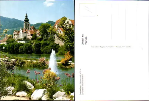 734536 Frohnleiten Ansicht mit Springbrunnen Kirche Fluss Blumen
