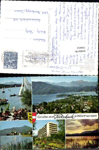 734652 Mehrbild AK Pörtschach am Wörthersee Segelboote Parkhotel Abendstimmung