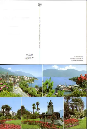 735751 Mehrbild AK Locarno Lago Maggiore Lungolago G. Motta Debarcadero Schiffe Palmen Statue