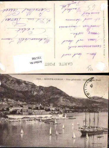 735798 Monaco Monte-Carlo Vue generale Entree du Port Hafen Segelboote Segelschiff