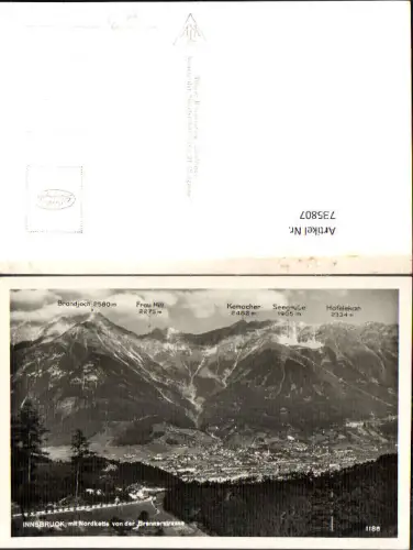 735807 Foto AK Innsbruck mit Nordkette von der Brennerstraße