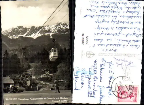 735827 Foto AK Innsbruck Hungerburg Nordkettenbahn mit Seegrube u. Hafelekar Gondel Seilbahn