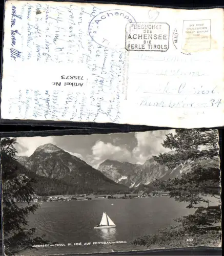 735873 Foto AK Achensee Tirol Blick auf Pertisau Segelboot