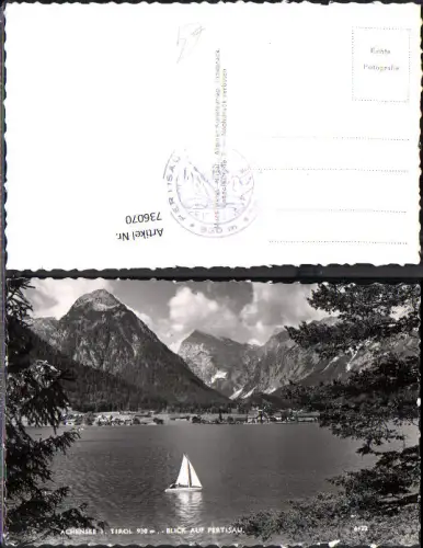 736070 Foto AK Achensee in Tirol Blick auf Pertisau Segelboot im Vordergrund