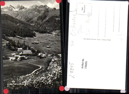 736095 Foto AK Sölden Ötztal Ansicht mit Kirche u. Blumenwiese im Vordergrund