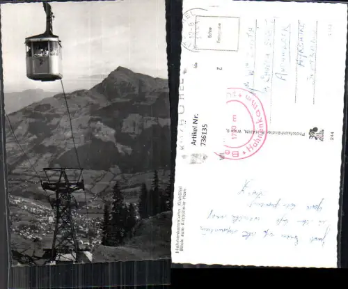 736135 Foto AK Kitzbühel Hahnenkammbahn Blick zum Kitzbüheler Horn Seilbahn Gondel