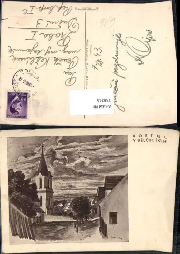 736215 Künstler AK Kostel v Belcicich Belcice b. Strakonice Strakonitz