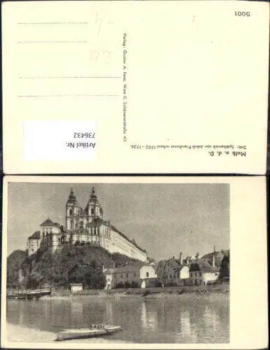 736432 Melk a. d. Donau Stift Boot Zille a. Ufer Donau im Vordergrund