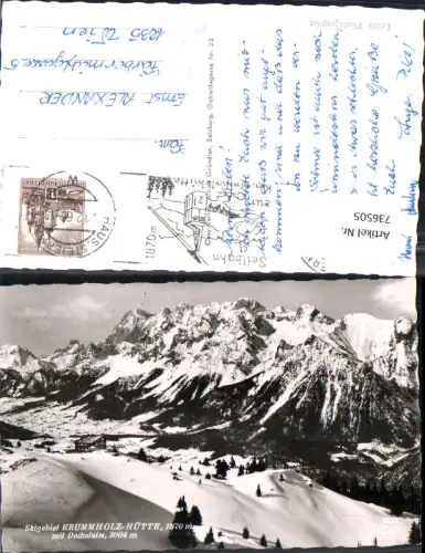 736505 Foto AK Skigebiet Krummholz-Hütte mit Dachstein b. Haus im Ennstal